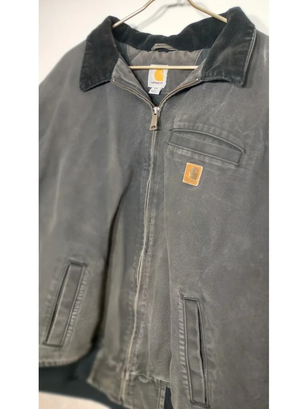 Vtg Carhartt Jacket 101228 BANGSTON Lined Men's Corduroy Collar Distressed Gray